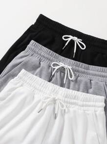 Muchica 3pcs Solid Drawstring Waist Shorts - Multicolor - View 5