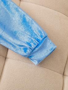 SHEIN 2 件套 Tween 女童优雅休闲百搭拉链长袖夹克和天鹅绒串珠裤套装，适合秋冬季，适合上学、度假和外出 - 藍色 - 查看 4