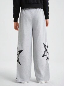 SHEIN Teen Boys' Fashionable Streetwear Style Flame & Star Print Casual Sweatpants, Suitable For Autumn/Winter Daily Wear