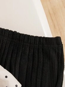 SHEIN Playful Pals 女婴波尔卡圆点衬衫搭配黑色蓬松罗纹翻领连体裤，秋冬季时尚服装