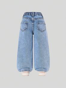 Kleine Mädchen Geradebein Jeans mit lockerem Sitz und Graffiti Muster - Helle Waschung - Übersicht 2
