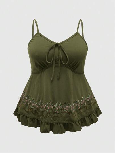 Fairycore Camiseta de tirantes con decoración bordada floral para mujer