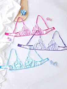 3pcs Plaid Cute Teenage Girls Underwear Set With Triangle Cup, Correcting Bust Shape - Multicolor - View 2