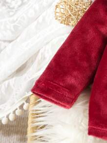 2 件套女婴休闲毛绒面料长裤和长袖舒适保暖家居服睡衣套装、圣诞装、秋装 - 紅色 - 查看 7