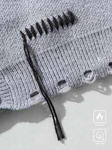 Manfinity Hypemode Áo khoác cardigan dáng rộng tay dài đơn hàng khuy đơn giản họa tiết cánh chim thu đông cho nam - Xám - Xem 5