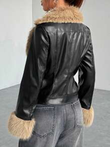 Muchica Áo khoác nỉ cổ điển chắp vá giản dị dành cho nữ, mùa thu - màu đen - Xem 2