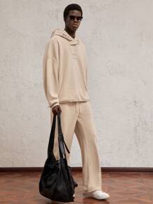 AKNOTIC Party 2pcs/Set Men's Loose Drop Shoulder Knit Casual Sweatshirt & Pants Set, For Fall Winter - Apricot - View 7