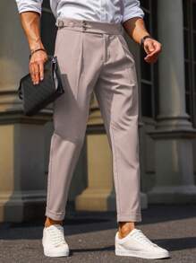 Manfinity Bizformal Men's Solid Color Front Button Pocket Minimalist Casual Pants - Dusty Pink - View 3