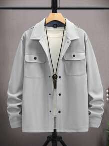 Manfinity Homme Men Button Front Flap Pocket Overcoat , Fall Winter