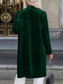 SHEIN Clasi 女式秋季简约立领天鹅绒西装外套 - 綠色 - 查看 2