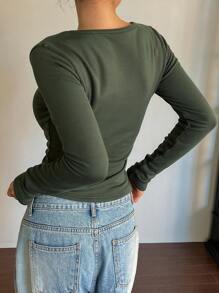 Dazy Star Women Casual Solid Color Fleece T-Shirt, Autumn/Winter