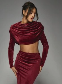MISSGUIDED Crop top à manches longues en velours