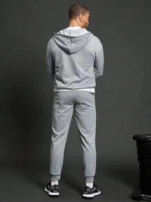 Manfinity Sport Corelite 2 件装男士休闲前拉链连帽衫 + 裤子运动服套装