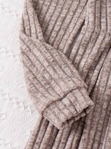 SHEIN Women Vertical Stripe Rib Knit Casual Comfortable Long Sleeve Autumn/Winter Parent-Child Dress