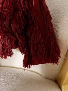 SHEIN Glamorique Kids Baby Girl Toddler Autumn/Winter Versatile Thick Warm Plush Shawl Jacket, Fashion For Party, Birthday, Christmas, New Year, Halloween Events, Wine Red - Burgundy - View 3