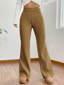 SHEIN EZwear Pantaloni casual in maglia a costine con coulisse in vita, taglia comoda, per l'inverno - Cammello - Visualizzare 3