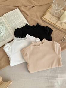 SHEIN LMoss Kids LMoss 3pcs Newborn Baby Girl Cute Knitted Elastic Solid Color Open Crotch Bodysuit Set For Autumn/Winter