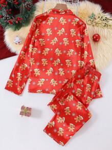 Vrolijk Kerstfeest 2-delige Casual Gingerbread Print Burgundy Broek en Cardigan Set, Comfortabele en Modieuze Kerst Lounge Wear voor Tienermeisjes - Bordeaux - Bekijken 2