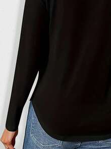 V-Ausschnitt Einfarbiges Langarm Passform T-Shirt, vielseitig einsetzbar für den Herbst