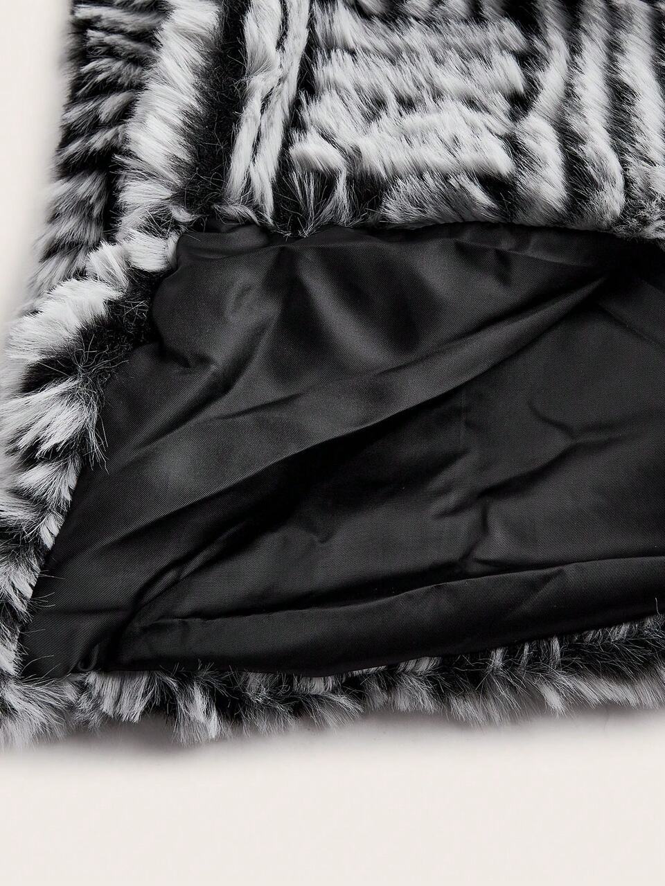 Oversized Faux Fur Coat With Checkered Pattern