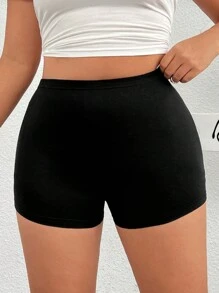 SHEIN EZwear 女士大碼實色壓縮短褲,內褲 - 黑色 - 查看 3