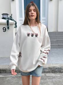 Jouncy Women Casual Gingerbread Print Loose Fit Sweatshirt For Autumn, Daily Wear Pullover Fall Outfit