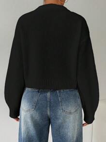 Flexra 1 chiếc áo len dài tay cổ lọ màu trơn dành cho nữ, kiểu dáng thường ngày, dễ phối đồ, thích hợp cho mùa thu đông. - màu đen - Xem 3