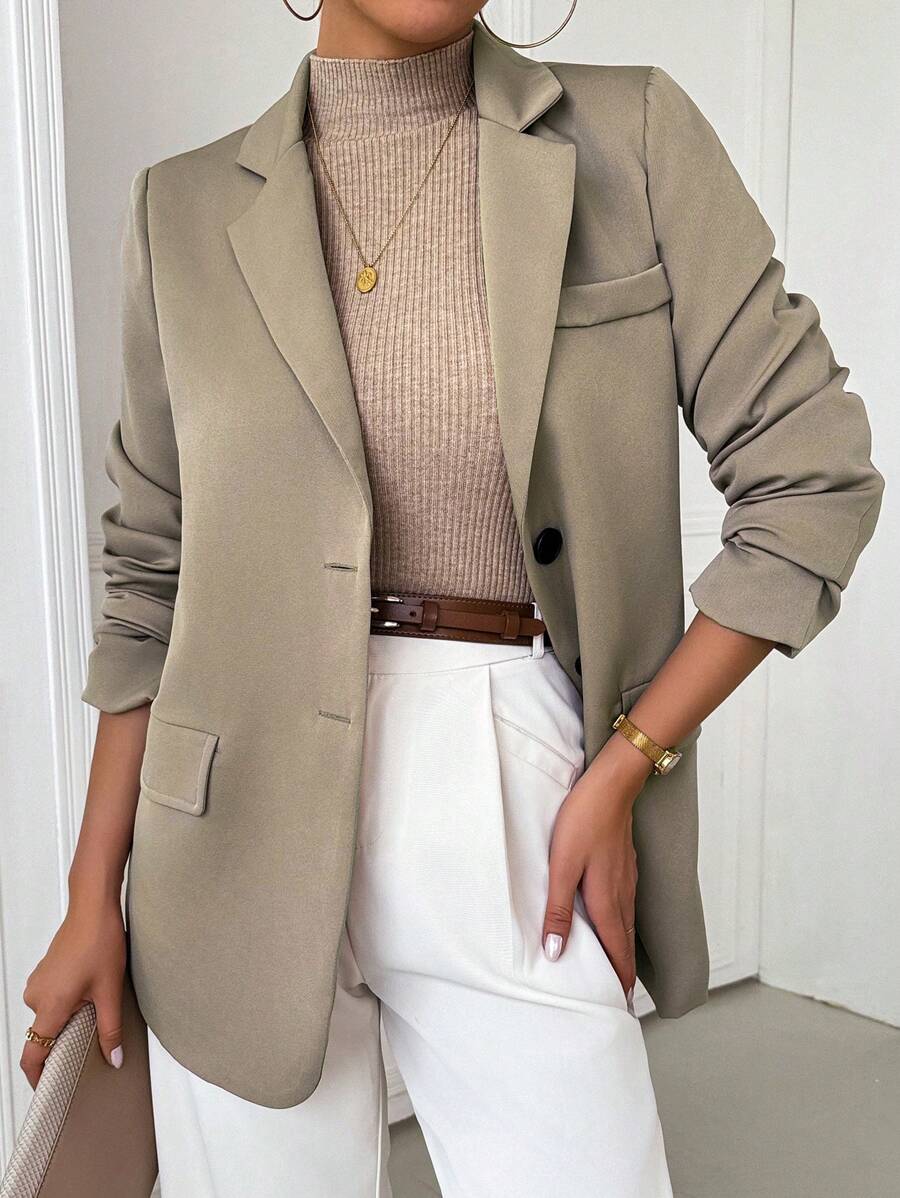 SHEIN Unity Women's Casual Solid Color Lapel Collar Blazer
