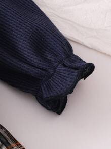 SHEIN Playful Pals 2 件套女童春秋新款卡通可爱 3D 熊开衫上衣 + 格子百褶裙，女宝宝装 - 藏蓝色 - 查看 3