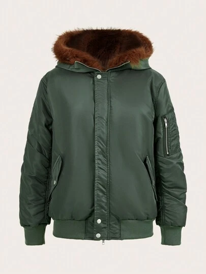 AiiRZ Chaqueta de bombardero de invierno con capucha y ribete de piel, acolchada, con aislamiento, tipo plumón con cierre, para nieve, esquí y actividades al aire libre en la temporada otoñal