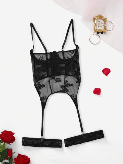 SpicyHot Women Sexy Bustier, Contrast Lace, Chest Hollow Design Bridal Lingerie For Going Out