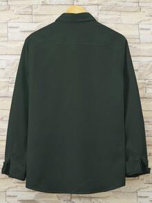 Manfinity Homme 1 件男士休闲前扣长袖衬衫，适合秋季日常穿着 - 墨綠色 - 查看 2