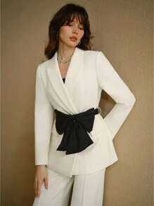 MOTF STUDIO PEAK COLLAR CONTRAST BOW WAIST BELTED BLAZER, NEW YEAR