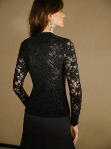 MOTF STUDIO LACE BOW FRONT SLIM FIT TEE - Black - View 4