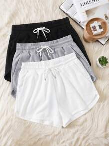 Muchica 3pcs Solid Drawstring Waist Shorts - Multicolor - View 1