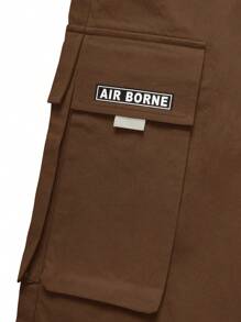 Manfinity EMRG 1pc Men Loose Letter Graphic Flap Pocket Drawstring Waist Cargo Pants - Rust Brown - View 4