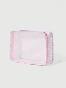 ROMWE Kawaii 条纹与蝴蝶结印花可爱旅行收纳袋 - 藍色 - 查看 2