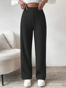 SHEIN PETITE Damen Gerade Bein Hosen, Winterhosen, Lässig & Pendler Tragen mit Thermofutter, für Herbst/Winter