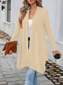 SHEIN Unity Women's Casual Solid Color Asymmetric Hem Jacket, Autumn Fall Cloth For Women - Khaki - View 4