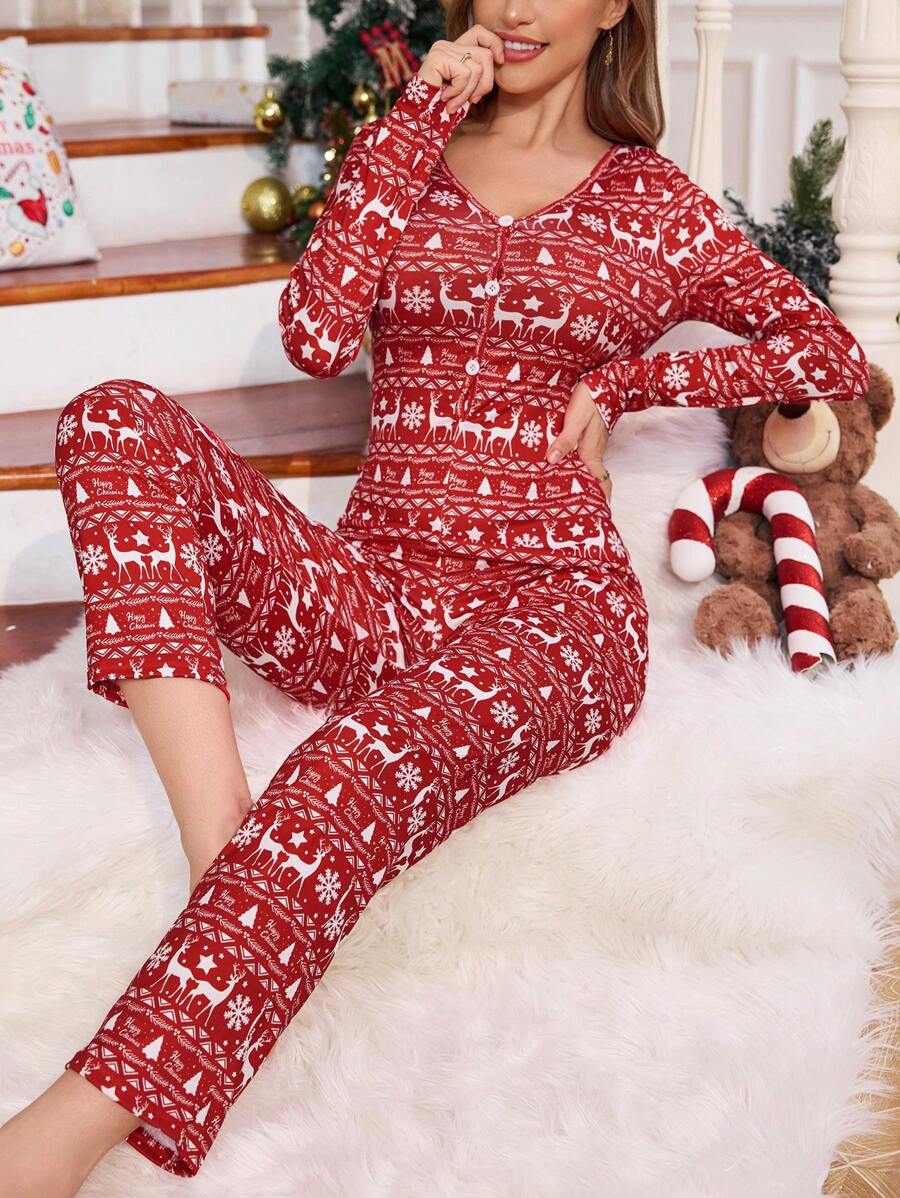 Christmas Pattern Women Pajama Jumpsuit - Multicolor - View 1