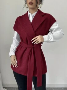 Firerie Simple Commuter Crop Jacket With Scarf, Long Sleeve Loose Drop Shoulder Oversized Women