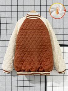 Men's Dad Jacket,Raglan Sleeve Colorblock Long Sleeve Outwear,Autumn,Casual,Graduation,Back-To-School,All Shades Of Brown Thermal Lined Smiling Face - Brown - View 2