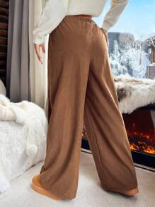 SHEIN EZwear Plus Size Simple Solid Color Wide-Leg Sweatpants, Casual Autumn/Winter - Brown - View 2