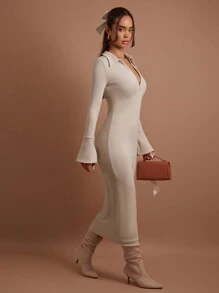 COSMINA Women's Casual Solid Color Slim Fit Long Dress, Autumn