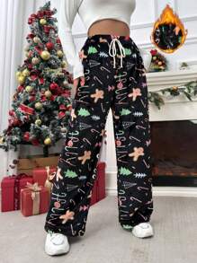 SHEIN Qutie Pantalon Ample Imprimé Noël À Cordon