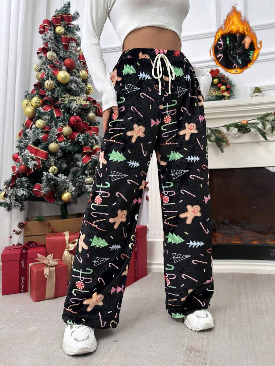 SHEIN Qutie Pantalon Ample Imprimé Noël À Cordon