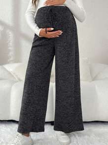 SHEIN 孕妇纯色系腰高腰休闲宽腿裤，适合孕妇 - 深灰色 - 查看 4