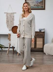 EMERY ROSE 2pcs Women Jacquard Cardigan And Pants Set