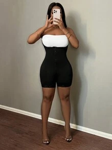 Slaydiva Front Button Short Jumpsuit, Autumn/Winter - Black - View 3