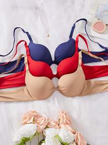 3 piezas Sujetadores con aros de unicolor, con soporte y ultra suaves de copa completa - Multicolor - Ver 3